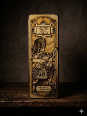 Vintage Dewar’s White Label Scotch Whiskey Tin Embossed Metal Collector Barware